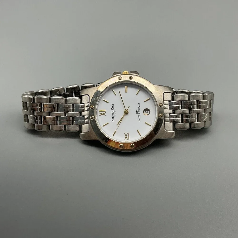 Kenneth Cole Womens Watch 34mm White Dial Silver Tone Date New Battery 7